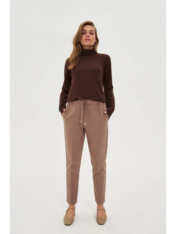 Moodo Sötét bézs strukturált egyenes szárú nadrág Moodo