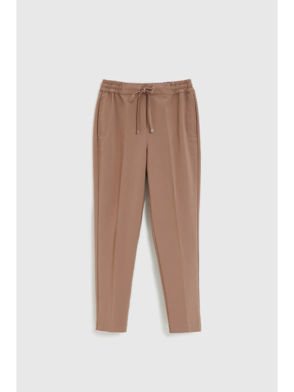 Moodo Sötét bézs strukturált egyenes szárú nadrág Moodo