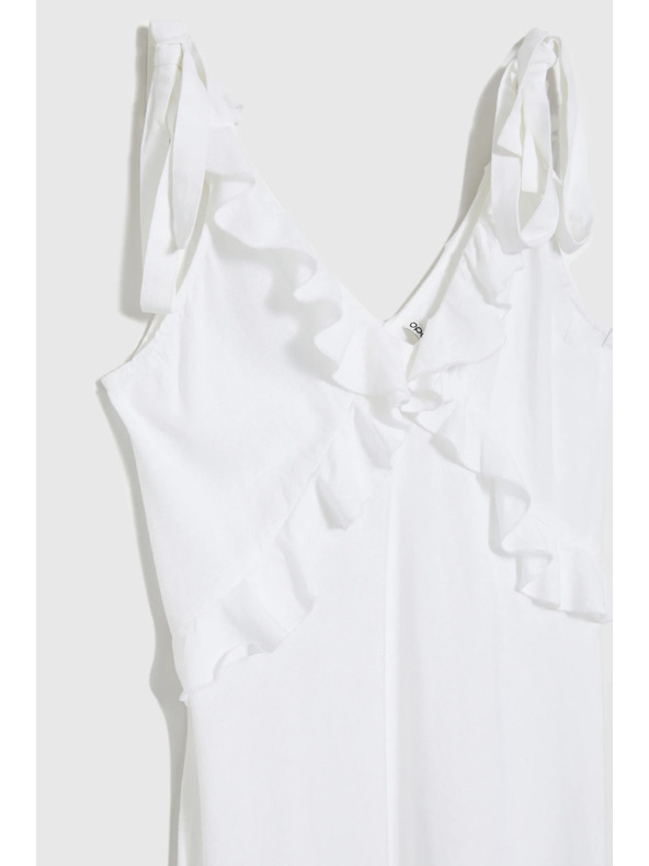 Moodo Fehér midi ruha fodros nyakkivágással Moodo