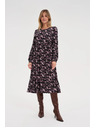 Moodo Fekete midi ruha virágmintával Moodo