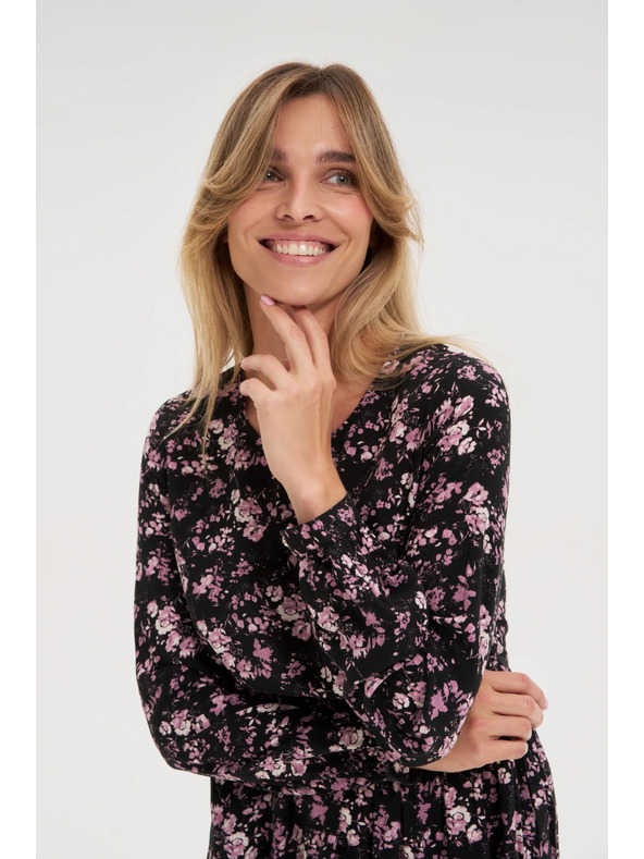 Moodo Fekete midi ruha virágmintával Moodo