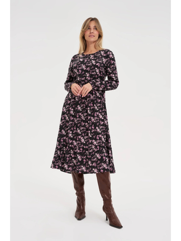 Moodo Fekete midi ruha virágmintával Moodo