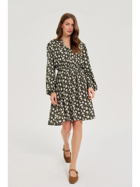 Moodo Bővülő virágmintás olívazöld ruha Moodo