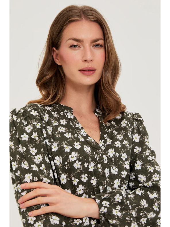 Moodo Bővülő virágmintás olívazöld ruha Moodo