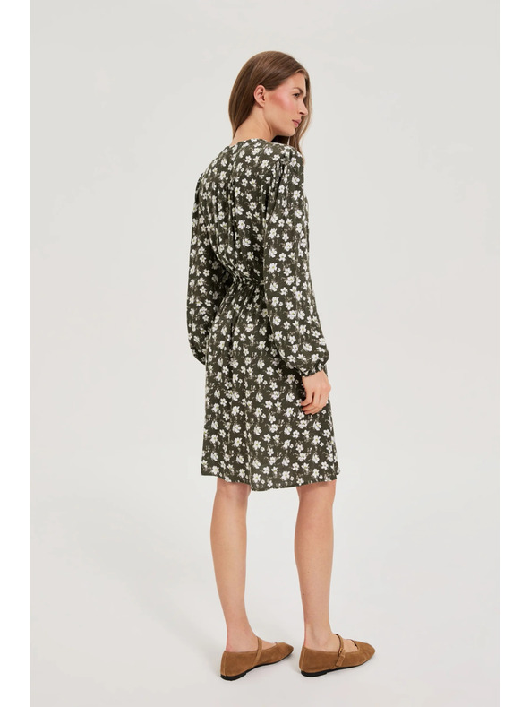 Moodo Bővülő virágmintás olívazöld ruha Moodo