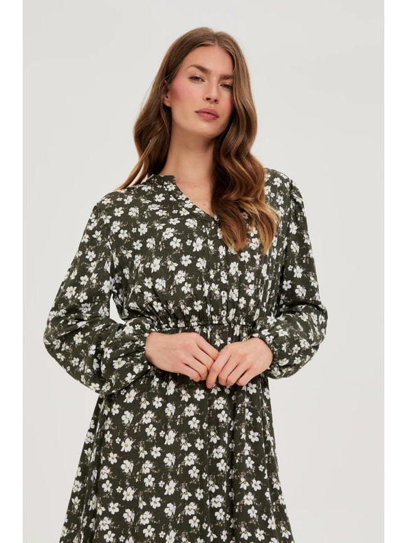Moodo Bővülő virágmintás olívazöld ruha Moodo