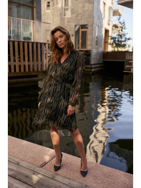 Moodo Olívazöld ruha állati mintával Moodo