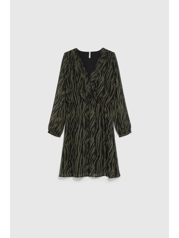 Moodo Olívazöld ruha állati mintával Moodo