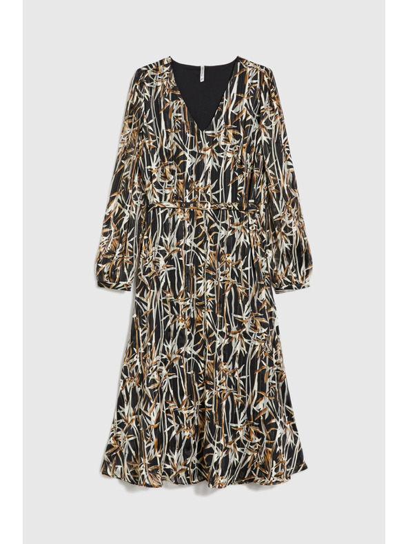 Moodo Fekete ruha növényi mintával és övvel Moodo