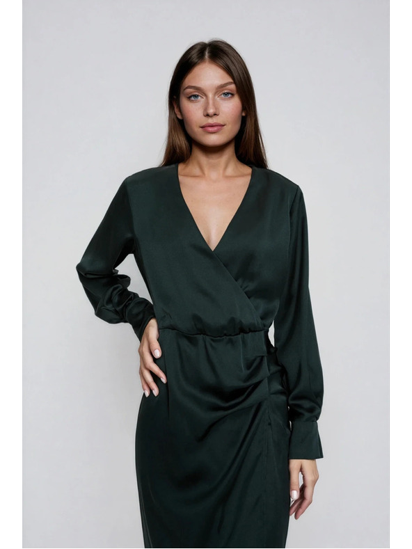Moodo Zöld ruha csípőrészén ráncolt Moodo