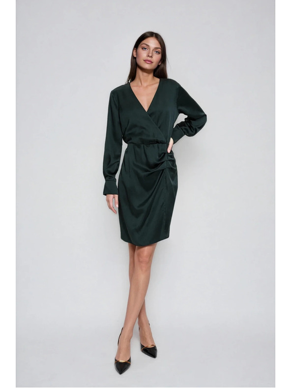 Moodo Zöld ruha csípőrészén ráncolt Moodo