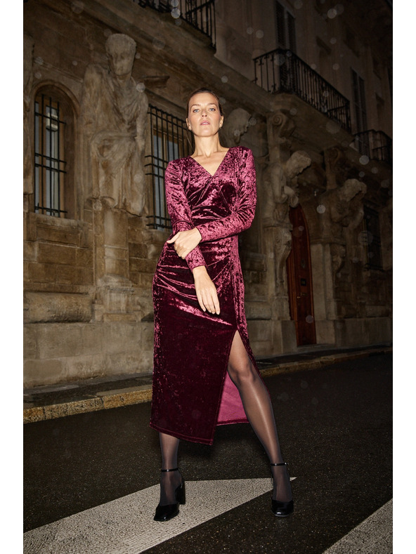 Moodo Bordó bársony midi ruha Moodo