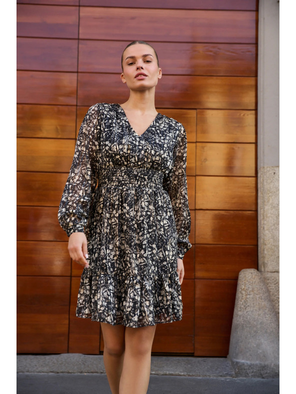 Moodo Mintás fekete dekoltált ruha Moodo