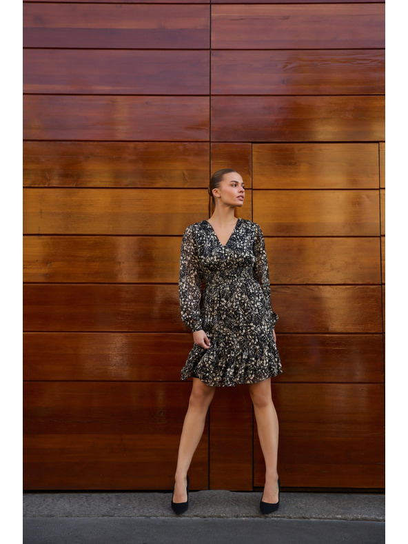 Moodo Mintás fekete dekoltált ruha Moodo