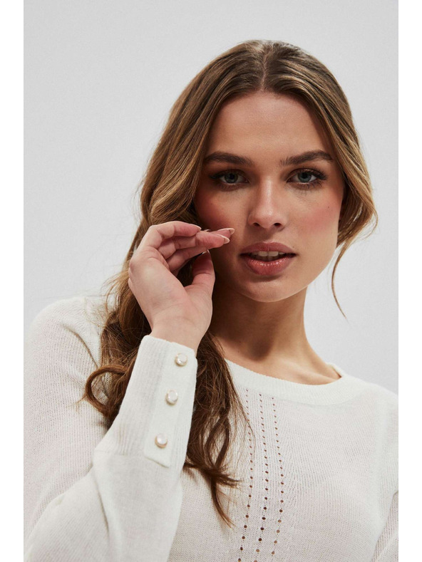 Moodo Gyöngyház színű pulóver áttört díszítéssel Moodo