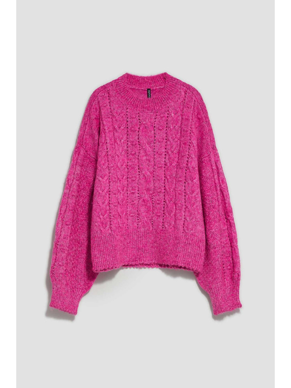 Moodo Fukszia pulóver fonott mintával Moodo