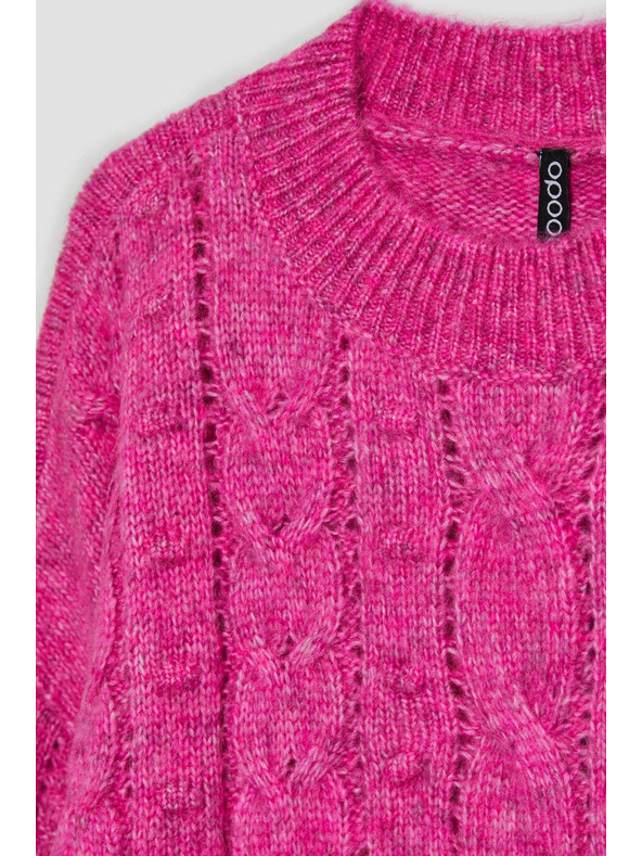 Moodo Fukszia pulóver fonott mintával Moodo
