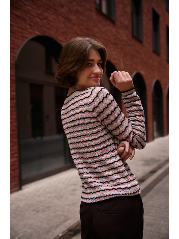 Moodo Csíkos bézs pulóver Moodo