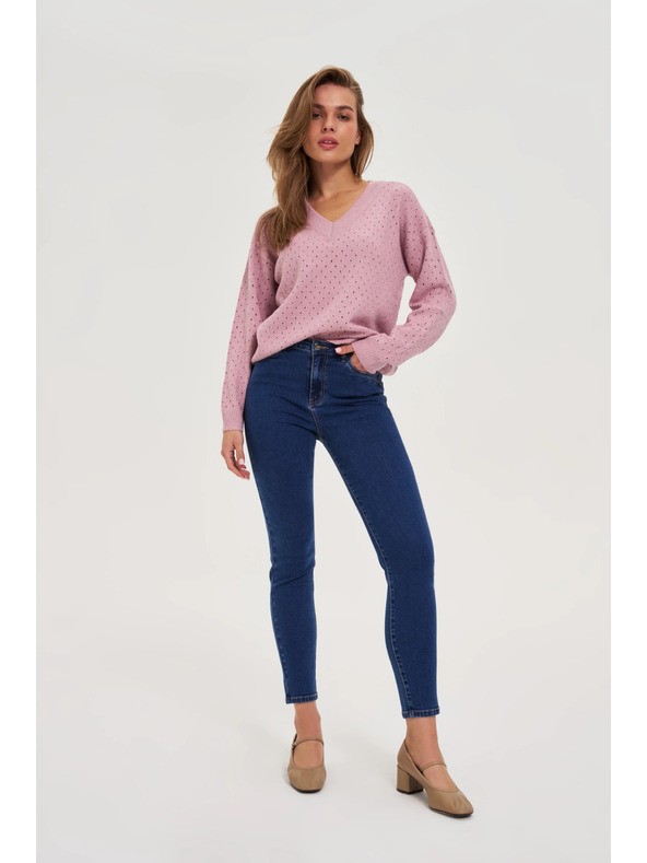 Moodo Azúrkék rózsaszín pulóver Moodo