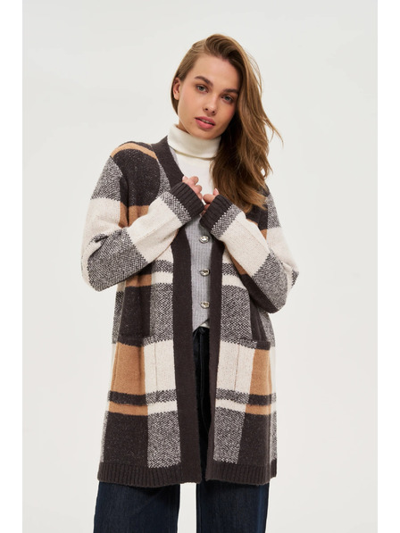 Moodo Bézs kockás kardigán Moodo