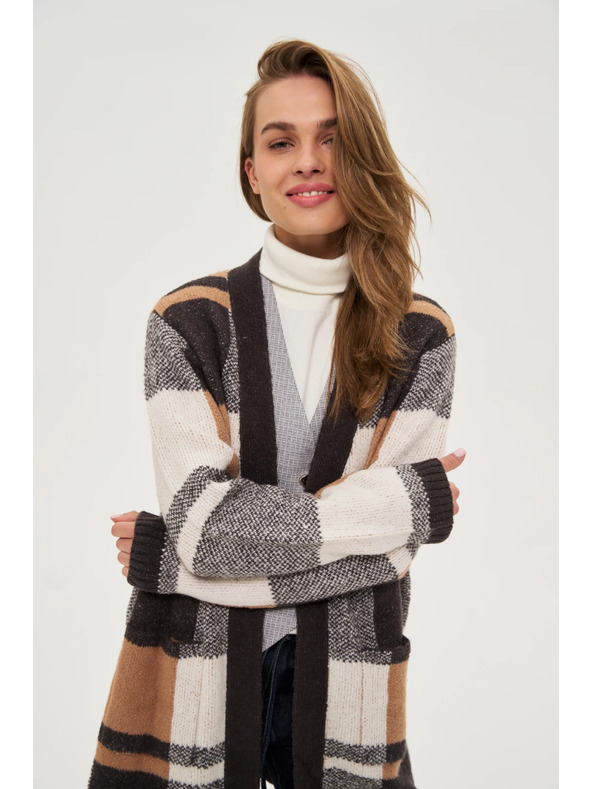 Moodo Bézs kockás kardigán Moodo