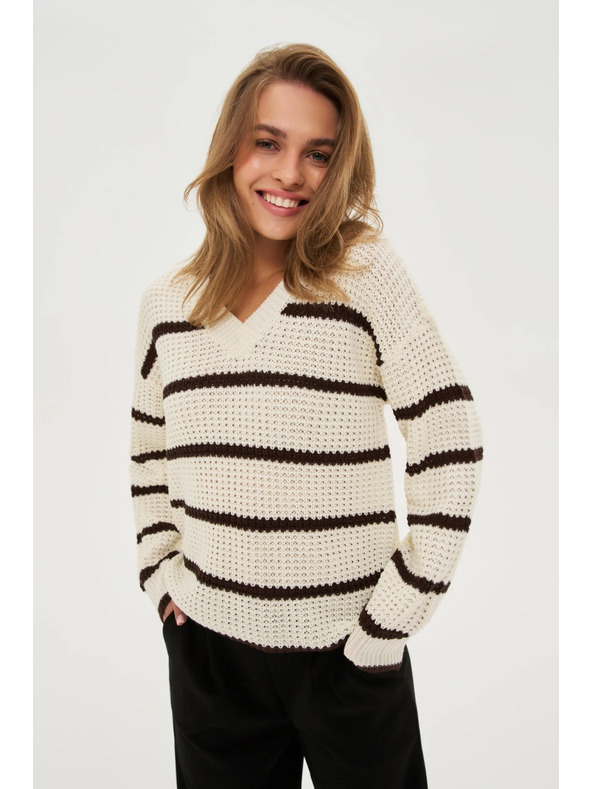 Moodo Csíkos bézs pulóver Moodo
