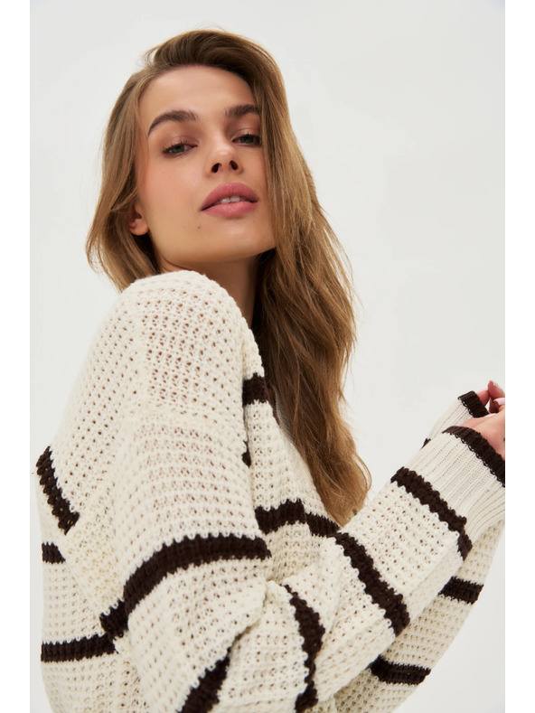 Moodo Csíkos bézs pulóver Moodo