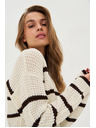 Moodo Csíkos bézs pulóver Moodo