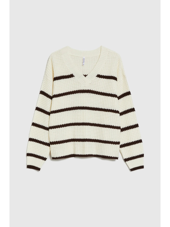 Moodo Csíkos bézs pulóver Moodo