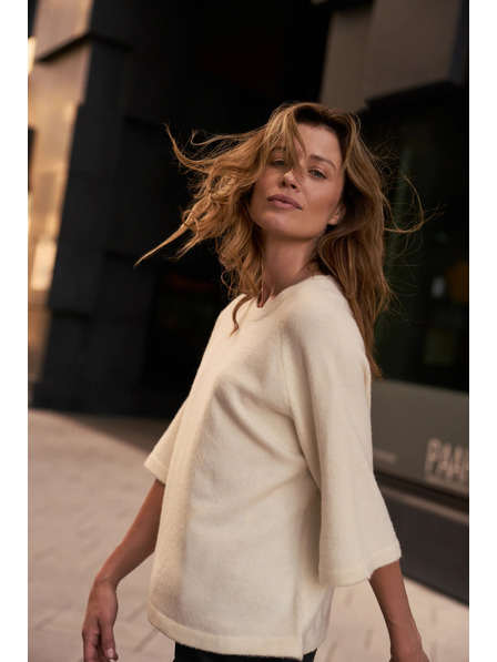 Moodo Bézs rövid ujjú pulóver Moodo