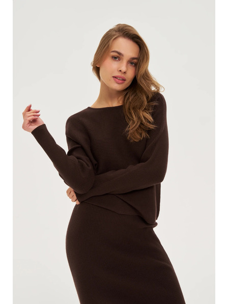 Moodo Bordázott pulóver barna Moodo