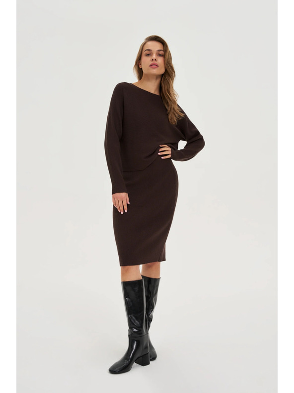 Moodo Bordázott pulóver barna Moodo