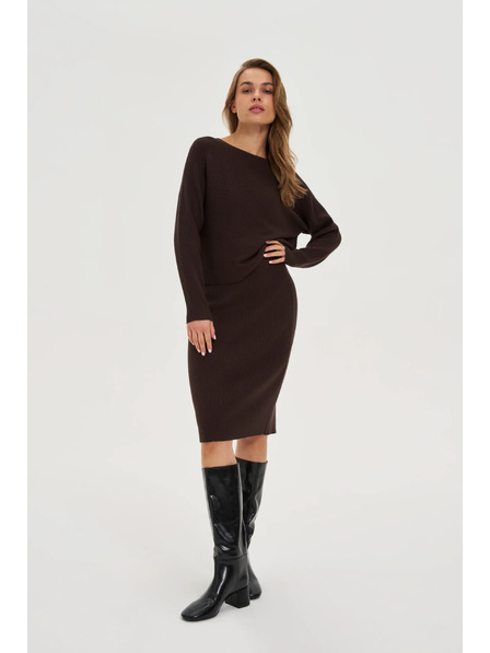 Moodo Bordázott pulóver barna Moodo