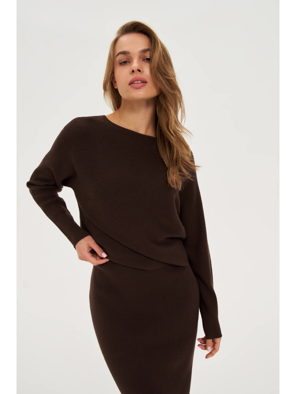 Moodo Bordázott pulóver barna Moodo