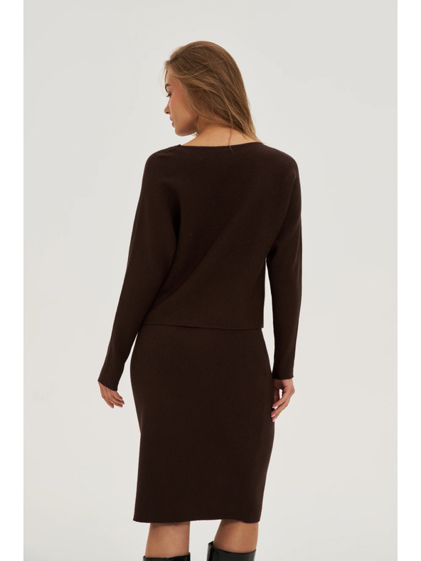 Moodo Bordázott pulóver barna Moodo