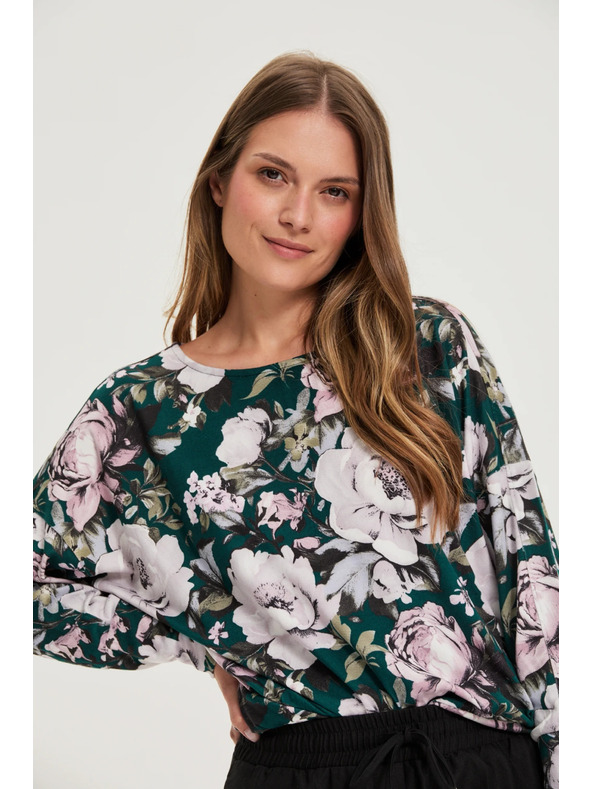 Moodo Virágmintás pulóver zöld Moodo