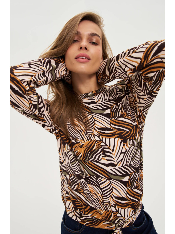 Moodo Bézs növényi mintás pulóver Moodo