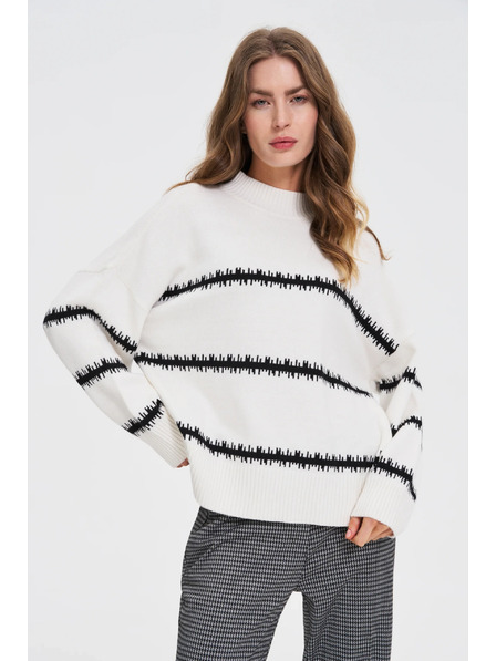 Moodo Fehér csíkos pulóver leengedett vállvonallal Moodo