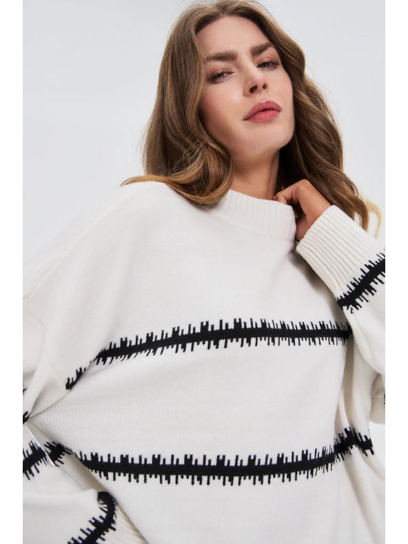 Moodo Fehér csíkos pulóver leengedett vállvonallal Moodo