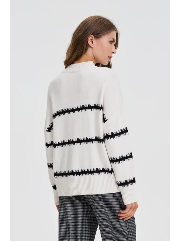 Moodo Fehér csíkos pulóver leengedett vállvonallal Moodo