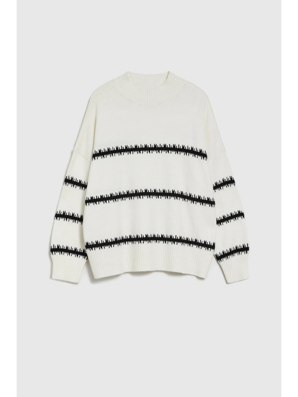 Moodo Fehér csíkos pulóver leengedett vállvonallal Moodo