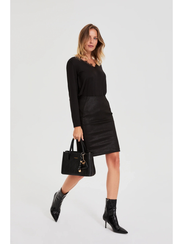 Moodo Csipke nyakú pulóver fekete Moodo