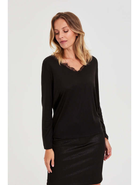 Moodo Csipke nyakú pulóver fekete Moodo