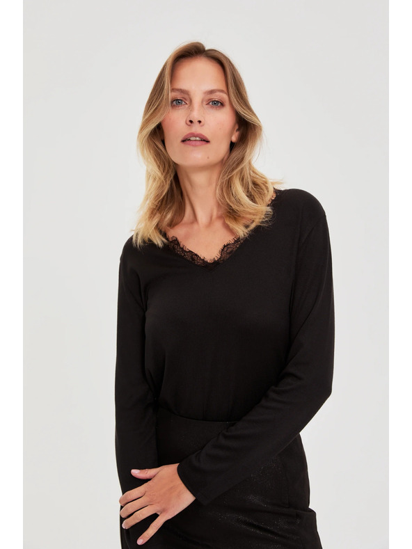Moodo Csipke nyakú pulóver fekete Moodo