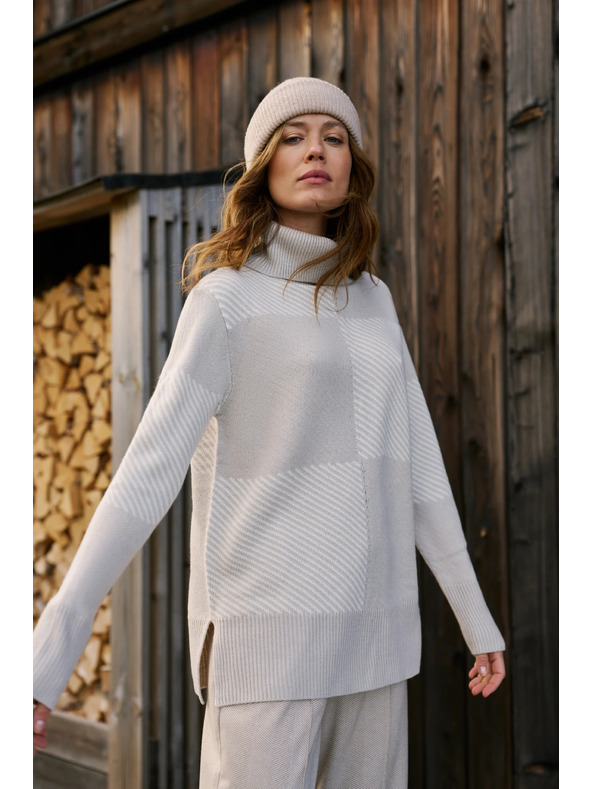 Moodo Bézs garbós pulóver Moodo