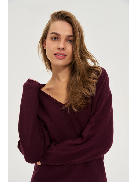 Moodo Bordó Moodo V-nyakú pulóver
