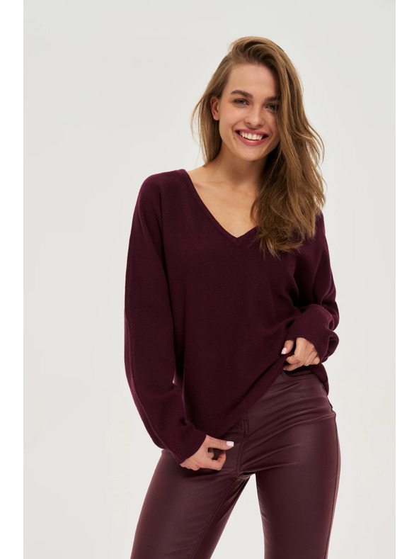 Moodo Bordó Moodo V-nyakú pulóver