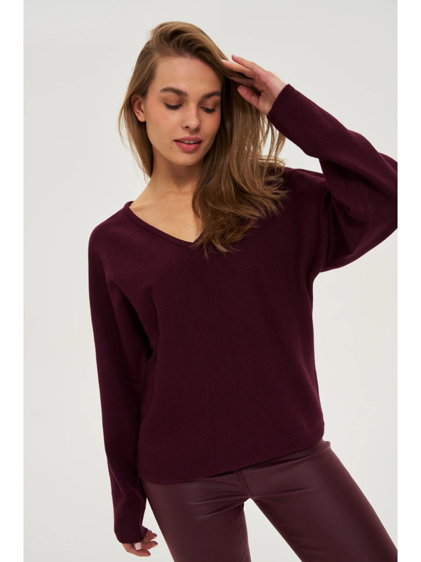 Moodo Bordó Moodo V-nyakú pulóver