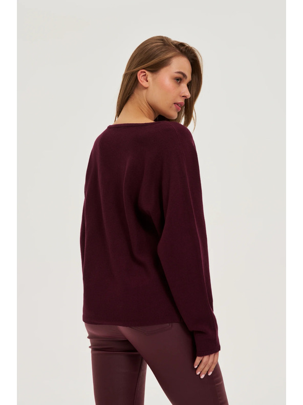Moodo Bordó Moodo V-nyakú pulóver