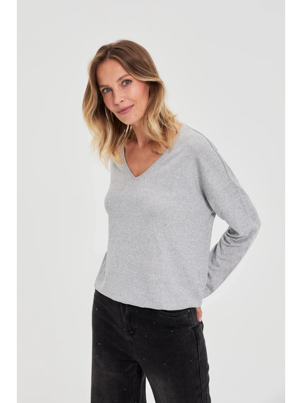 Moodo Szürke V-nyakú pulóver Moodo